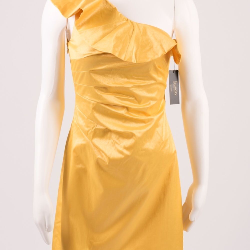 NWT SHELLI SEGAL ONE SHOULDER YELLOW DRESS SZ 6 - Picture 2 of 8